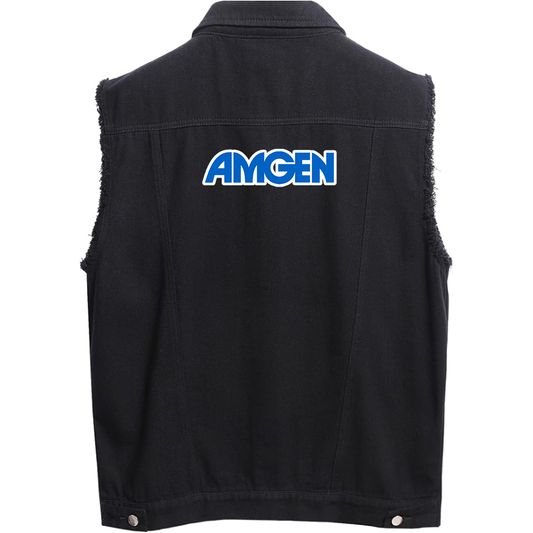 Men's Amgen Sleeveless Distressed Denim Vest  Rugged Black Jean Jacket