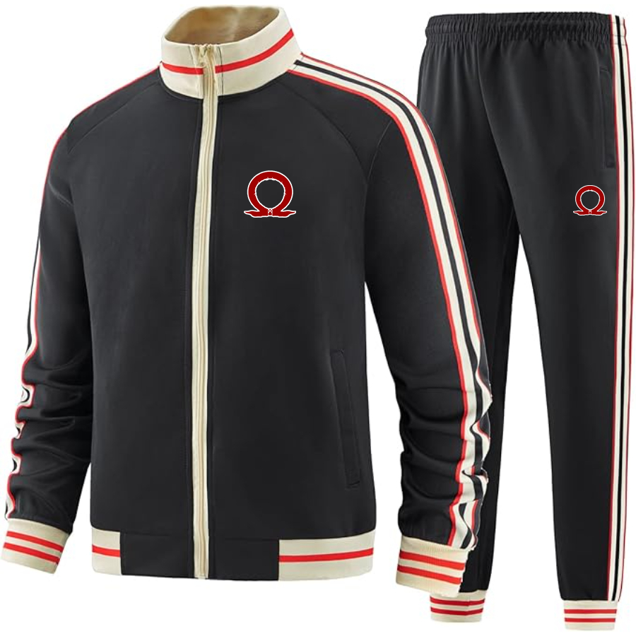 Men's God Of War Two-Piece Designer Tracksuit with Bold Striped Accents and Zippered Front Elevated Athletic Wear