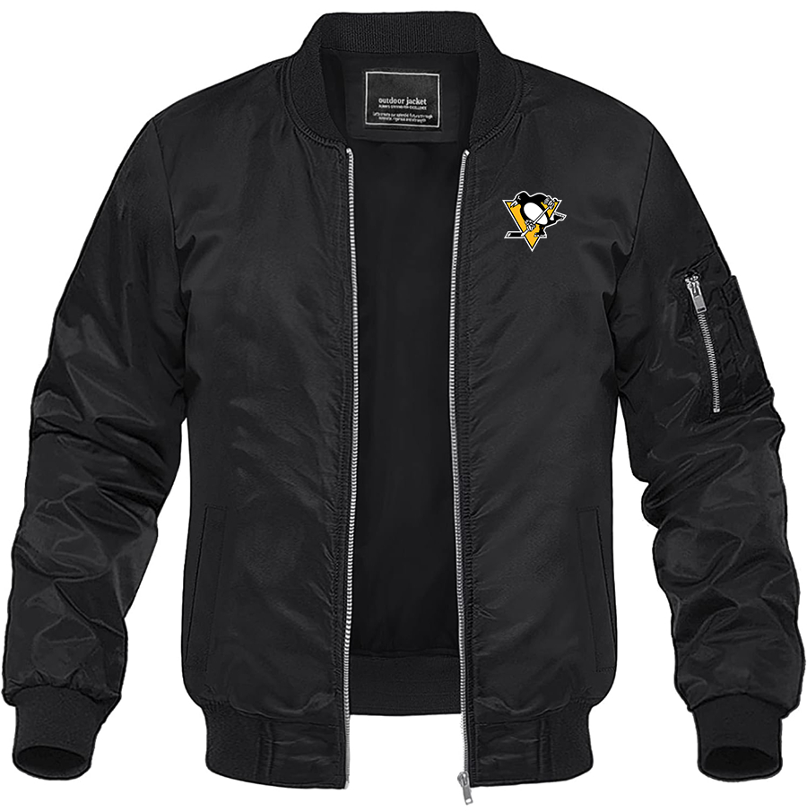 Men's NHL Pittsburgh Penguins Lightweight Bomber Jacket Windbreaker Softshell Varsity Jacket