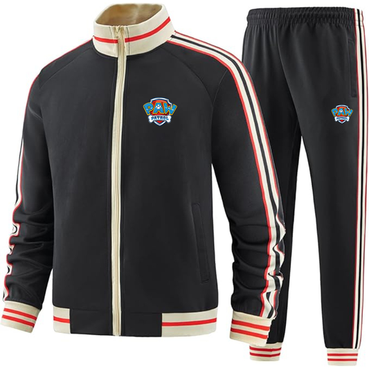 Men's Paw Patrol Two-Piece Designer Tracksuit with Bold Striped Accents and Zippered Front Elevated Athletic Wear