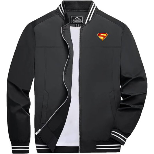 Men's Superman 2025 Lightweight Zip-Up Bomber Jacket with Ribbed Collar and Cuffs Versatile Casual Outerwear