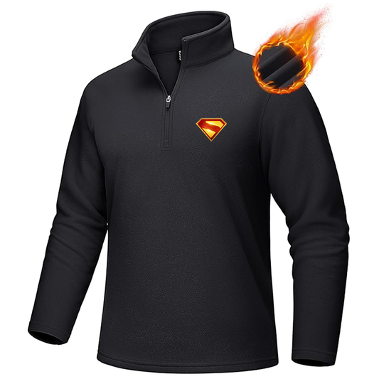 Men's Superman 2025 MAGCOMSEN Quarter-Zip Pullover Polar Fleece Sweatshirt Stand Collar Long Sleeve Shirt for Men Thermal Winter Fall