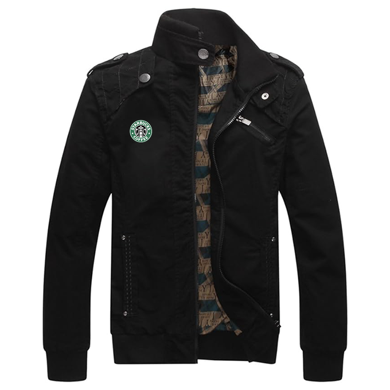 Men's  Starbucks Coffee Dwar Casual Washed Cotton Military Outdoor Jackets with Shoulder Straps
