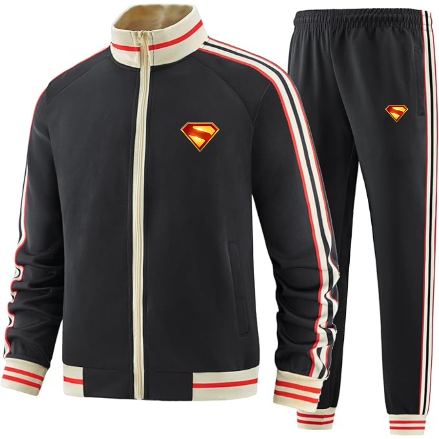 Men's  Superman 2025 Two-Piece Designer Tracksuit with Bold Striped Accents and Zippered Front Elevated Athletic Wear