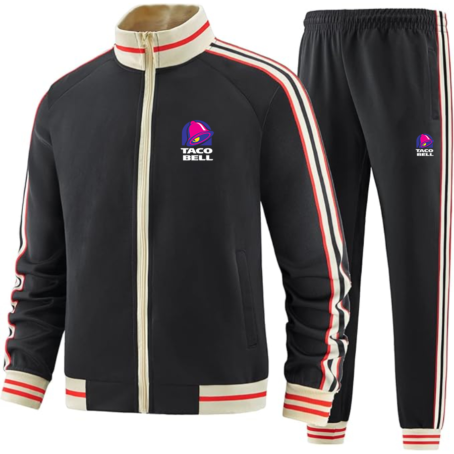 Men's Taco Bell  Premium Two-Piece Designer Tracksuit with Bold Striped Accents and Zippered Front Elevated Athletic Wear