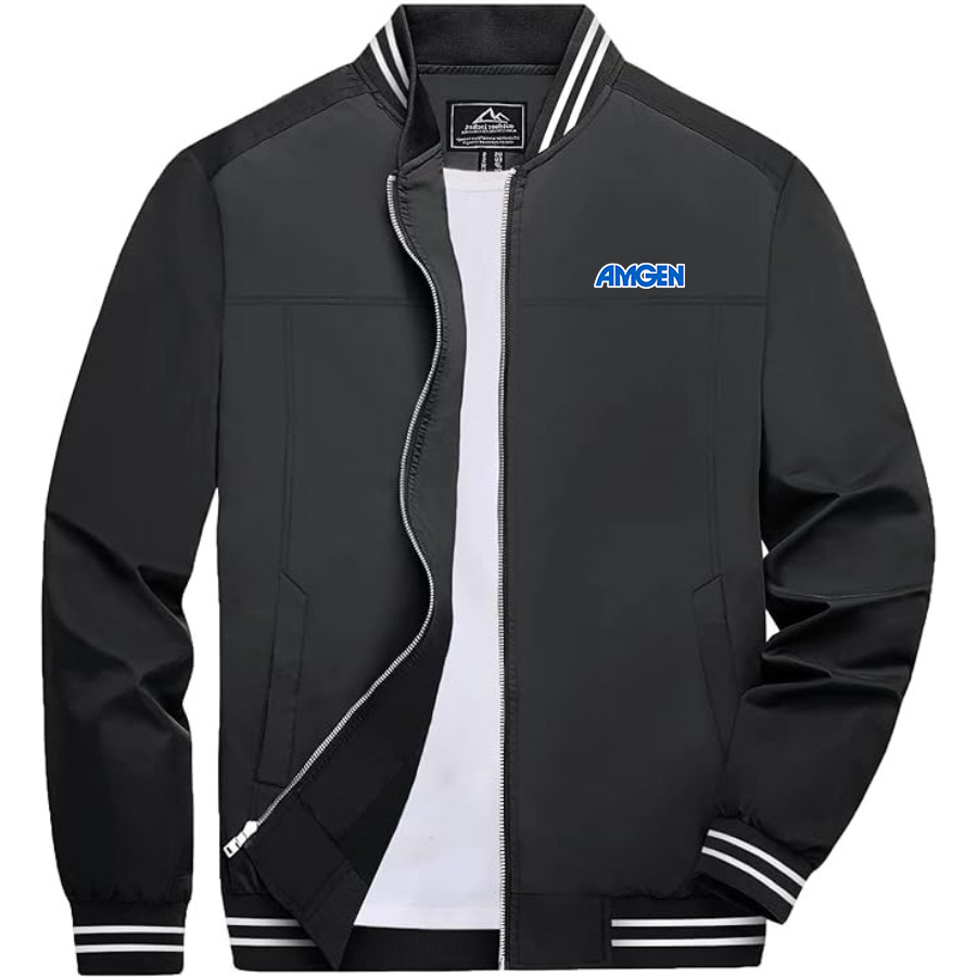 Men's Amgen Lightweight Zip-Up Bomber Jacket with Ribbed Collar and Cuffs Versatile Casual Outerwear