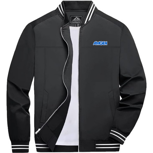 Men's Amgen Lightweight Zip-Up Bomber Jacket with Ribbed Collar and Cuffs Versatile Casual Outerwear