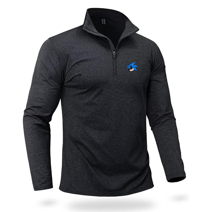 Men's  Sonic the Hedgehog Quarter Zip Pullover Premium Fleece Lined Heather Long Sleeve Golf Shirts Midweight 1/4 Half Zip Sweatshirts