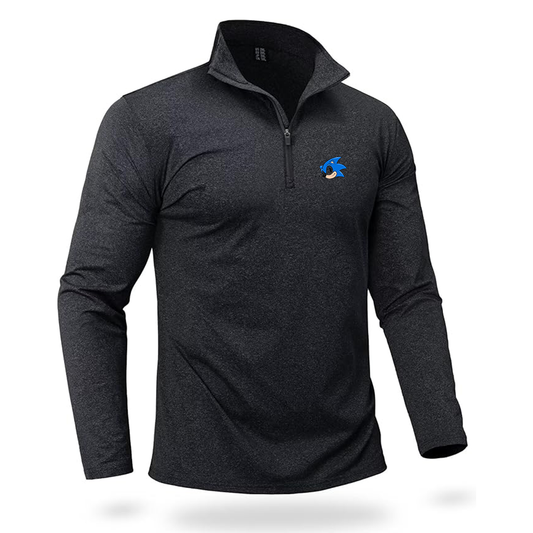 Men's  Sonic the Hedgehog Quarter Zip Pullover Premium Fleece Lined Heather Long Sleeve Golf Shirts Midweight 1/4 Half Zip Sweatshirts