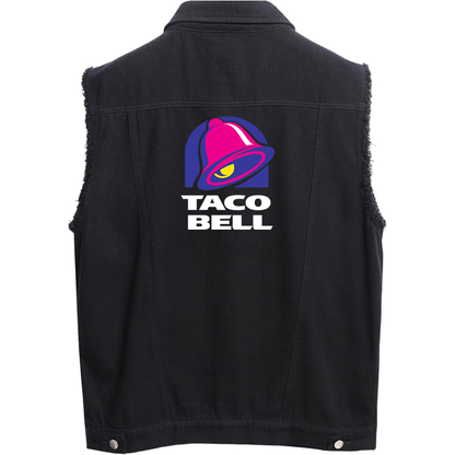 Men's Taco Bell  Sleeveless Distressed Denim Vest  Rugged Black Jean Jacket