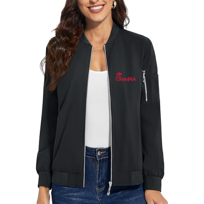 Women's Chick-fil-A Premium Bomber Jacket with Polished Detailing and Functional Sleeve Pocket Modern Luxury Outerwear