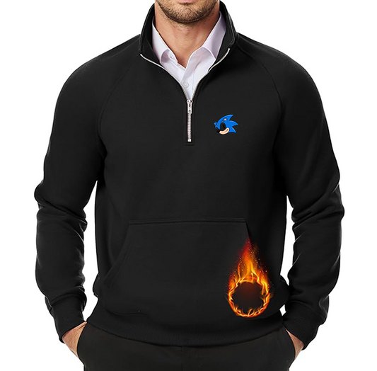 Men's  Sonic the Hedgehog JMIERR Quarter Zip Pullover Heavy Sweatshirts Warm Fleece Sweatshirt Polo