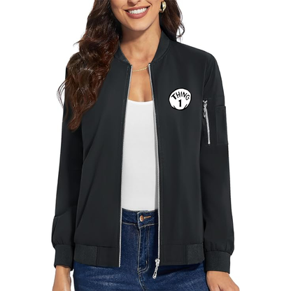 Women's Dr. Suess Thing 1 Premium Bomber Jacket with Polished Detailing and Functional Sleeve Pocket Modern Luxury Outerwear