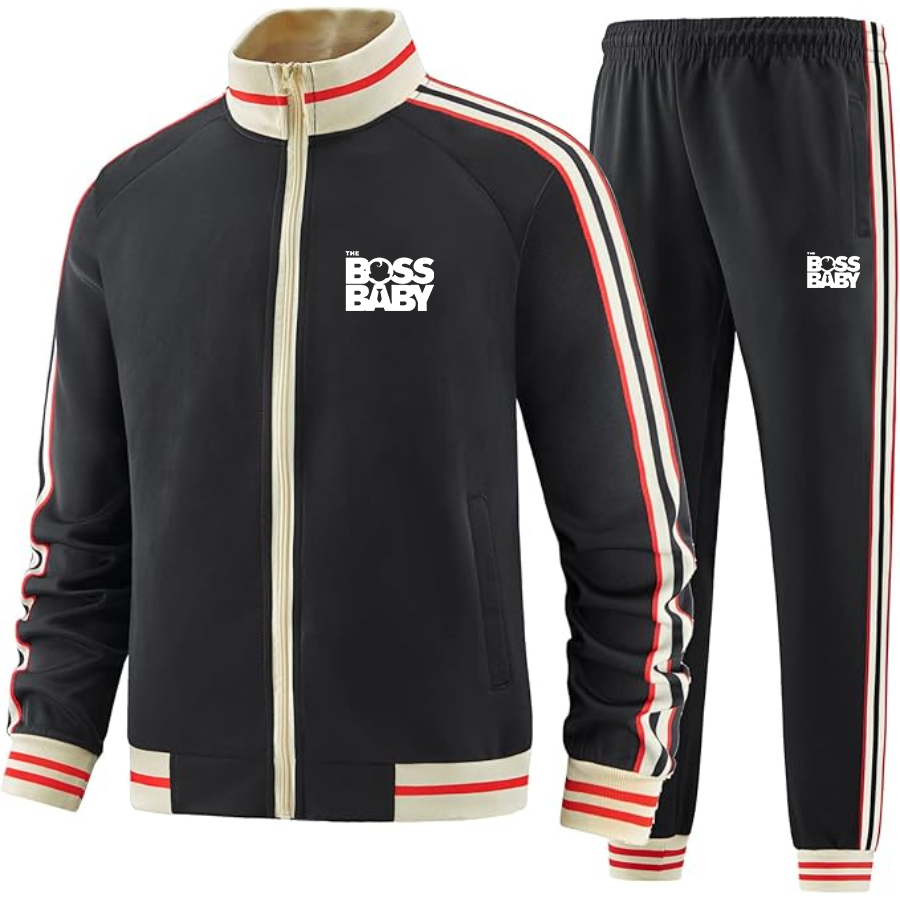 Men's Boss Baby  Two-Piece Designer Tracksuit with Bold Striped Accents and Zippered Front Elevated Athletic Wear