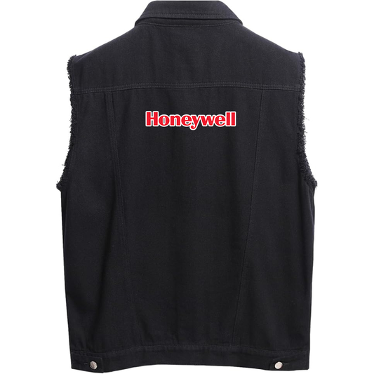 Men's Honeywell  Sleeveless Distressed Denim Vest  Rugged Black Jean Jacket
