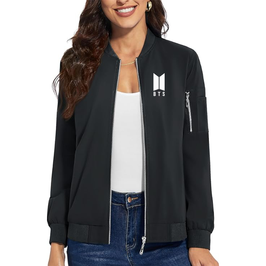 Women's BTS Premium Bomber Jacket with Polished Detailing and Functional Sleeve Pocket Modern Luxury Outerwear