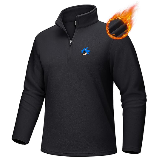 Men's  Sonic the Hedgehog MAGCOMSEN Quarter-Zip Pullover Polar Fleece Sweatshirt Stand Collar Long Sleeve Shirt for Men Thermal Winter Fall