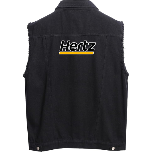 Men's Hertz Sleeveless Distressed Denim Vest  Rugged Black Jean Jacket