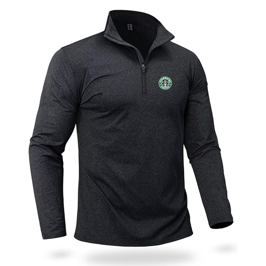 Men's  Starbucks Coffee  Quarter Zip Pullover Premium Fleece Lined Heather Long Sleeve Golf Shirts Midweight 1/4 Half Zip Sweatshirts