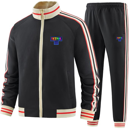 Men's Tetris Premium Two-Piece Designer Tracksuit with Bold Striped Accents and Zippered Front Elevated Athletic Wear