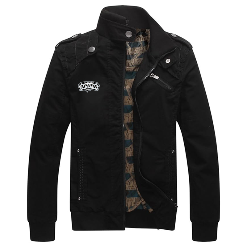 Men's San Antonio Spurs  Dwar Casual Washed Cotton Military Outdoor Jackets with Shoulder Straps