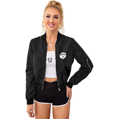 Women's Dr. Suess Thing 2 Lightweight Bomber Biker Jacket Zip up Windbreaker Crop Bomber Jacket Coat