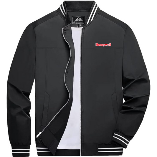 Men's Honeywell Lightweight Zip-Up Bomber Jacket with Ribbed Collar and Cuffs Versatile Casual Outerwear