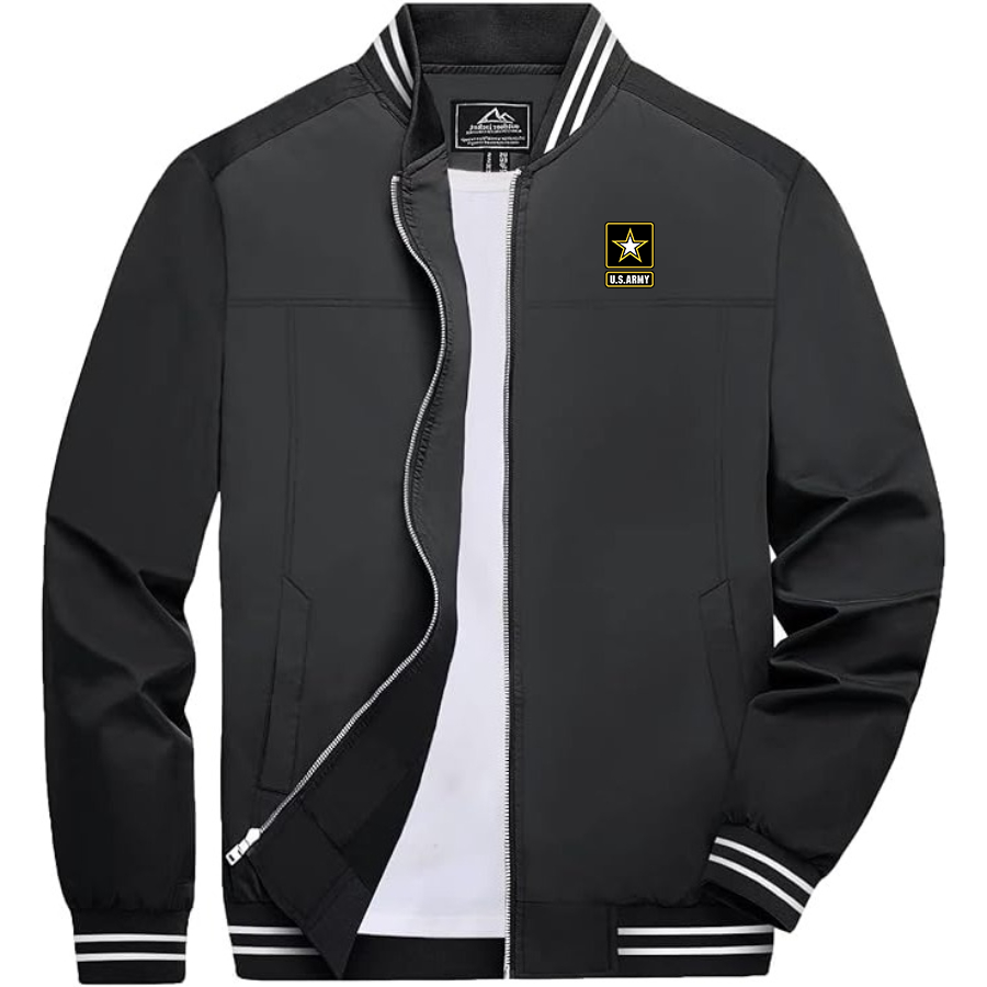Men's  U.S. ARMY Lightweight Zip-Up Bomber Jacket with Ribbed Collar and Cuffs Versatile Casual Outerwear