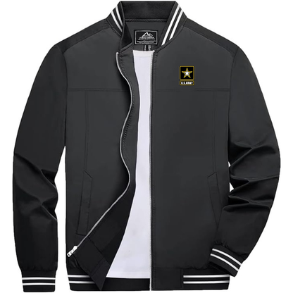 Men's  U.S. ARMY Lightweight Zip-Up Bomber Jacket with Ribbed Collar and Cuffs Versatile Casual Outerwear