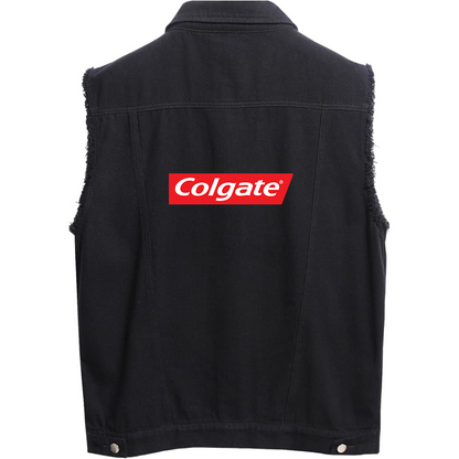 Men's Colgate Sleeveless Distressed Denim Vest  Rugged Black Jean Jacket