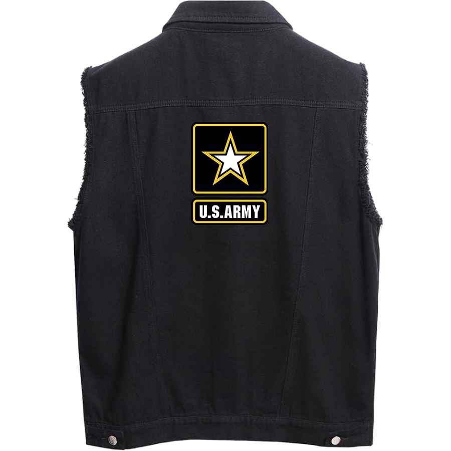 Men's  U.S. ARMY Sleeveless Distressed Denim Vest  Rugged Black Jean Jacket