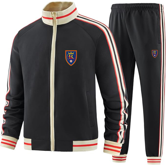Men's Real Salt Lake Soccer Two-Piece Designer Tracksuit with Bold Striped Accents and Zippered Front Elevated Athletic Wear