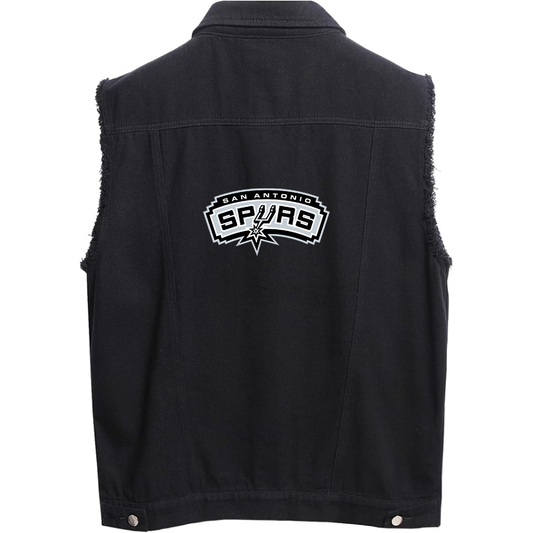 Men's San Antonio Spurs  Sleeveless Distressed Denim Vest  Rugged Black Jean Jacket