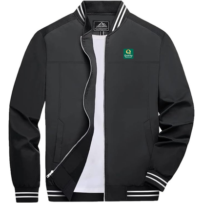 Men's Quality Inn & Suites Lightweight Zip-Up Bomber Jacket with Ribbed Collar and Cuffs Versatile Casual Outerwear