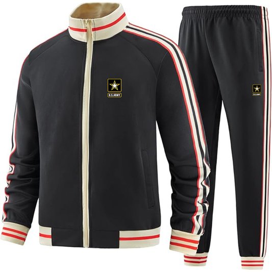 Men's  U.S. ARMY Premium Two-Piece Designer Tracksuit with Bold Striped Accents and Zippered Front Elevated Athletic Wear