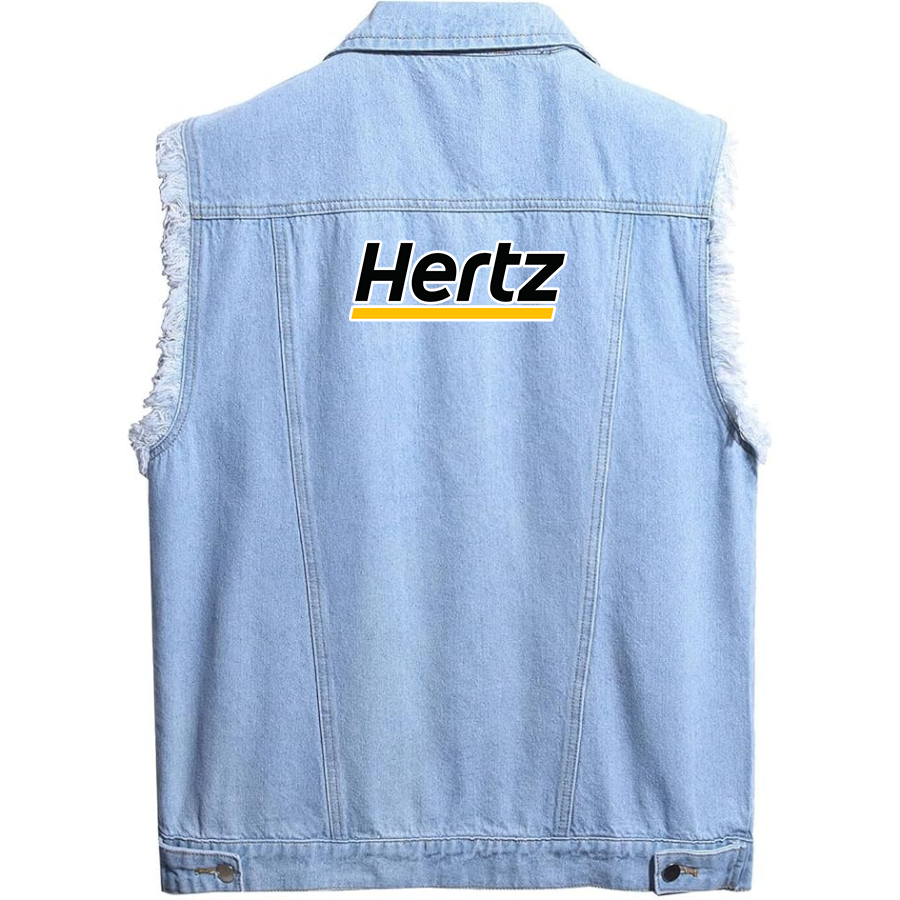 Men's Hertz Sleeveless Distressed Denim Vest  Rugged Black Jean Jacket