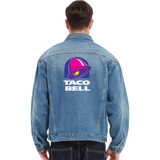 Men's Taco Bell  Vintage Distressed Denim Jacket Stylish Casual Jean Outerwear