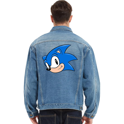 Men's Sonic the Hedgehog Vintage Distressed Denim Jacket Stylish Casual Jean Outerwear
