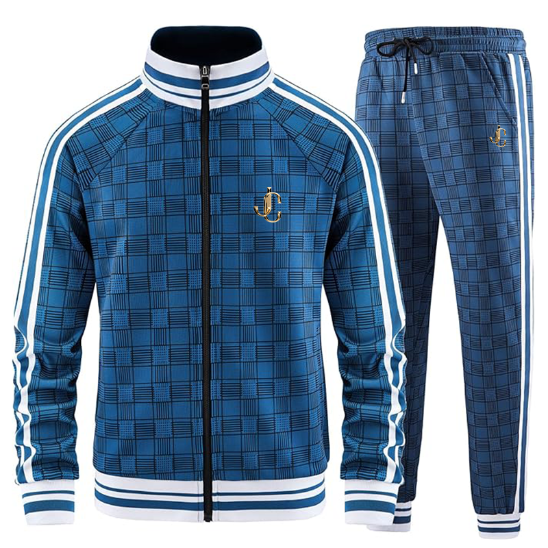 Men's  Jimmy Choo  Tracksuits Full-zip Long Sleeve Plaid Track Jackets and Pants 2 Piece
