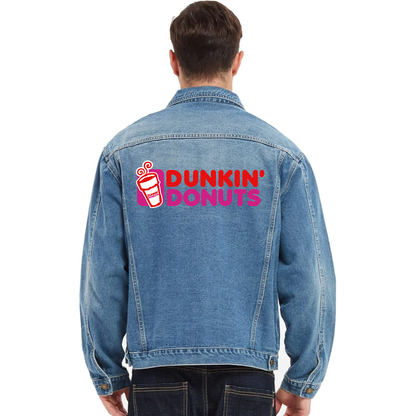 Men's Dunkin Donuts Vintage Distressed Denim Jacket Stylish Casual Jean Outerwear