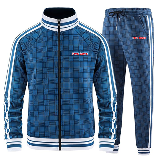 Men's Five Guys Tracksuits Full-zip Long Sleeve Plaid Track Jackets and Pants 2 Piece