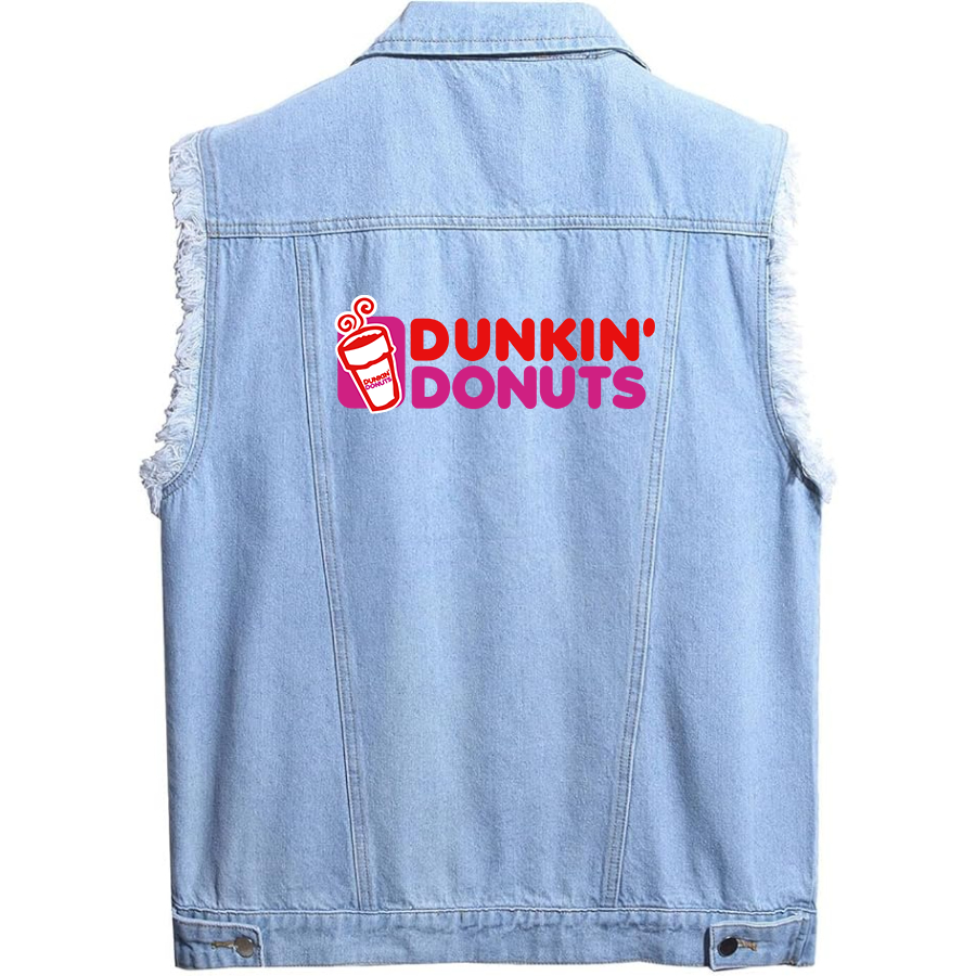 Men's Dunkin Donuts Sleeveless Distressed Denim Vest  Rugged Black Jean Jacket