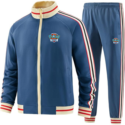 Men's Paw Patrol Two-Piece Designer Tracksuit with Bold Striped Accents and Zippered Front Elevated Athletic Wear