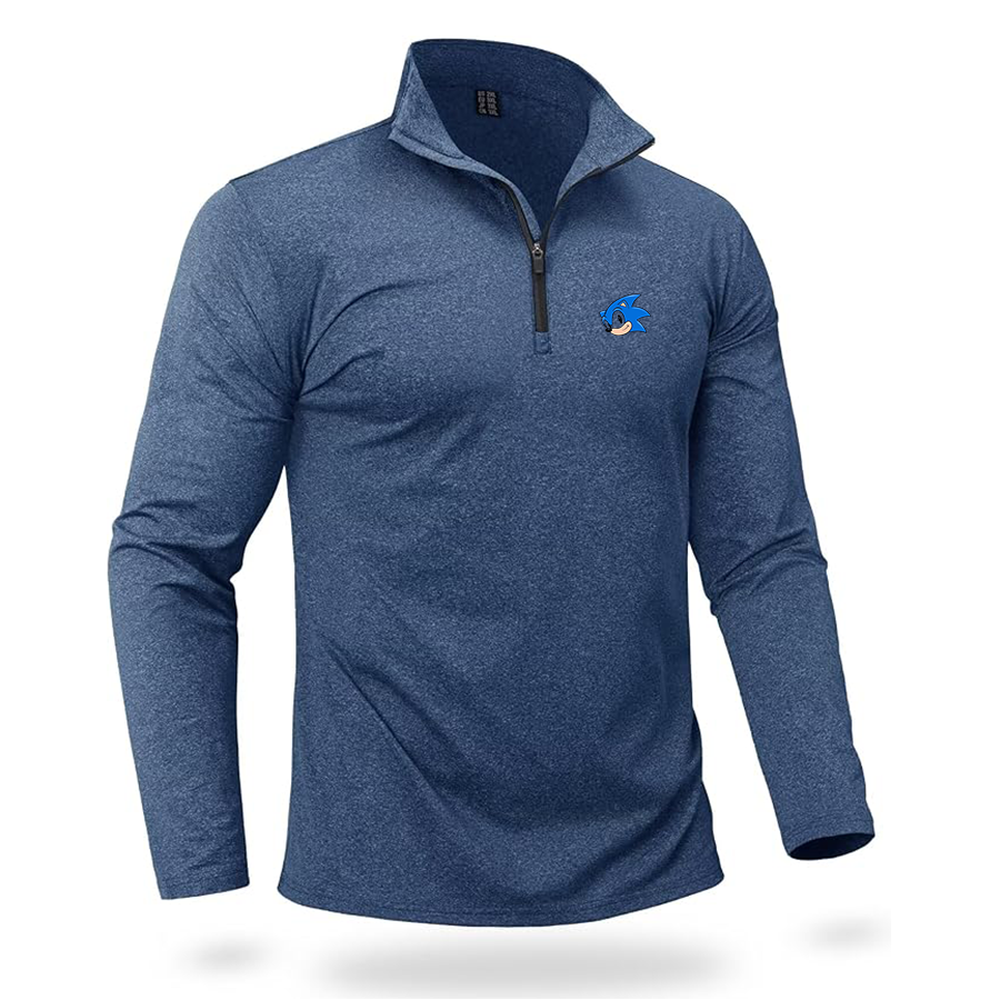 Men's  Sonic the Hedgehog Quarter Zip Pullover Premium Fleece Lined Heather Long Sleeve Golf Shirts Midweight 1/4 Half Zip Sweatshirts