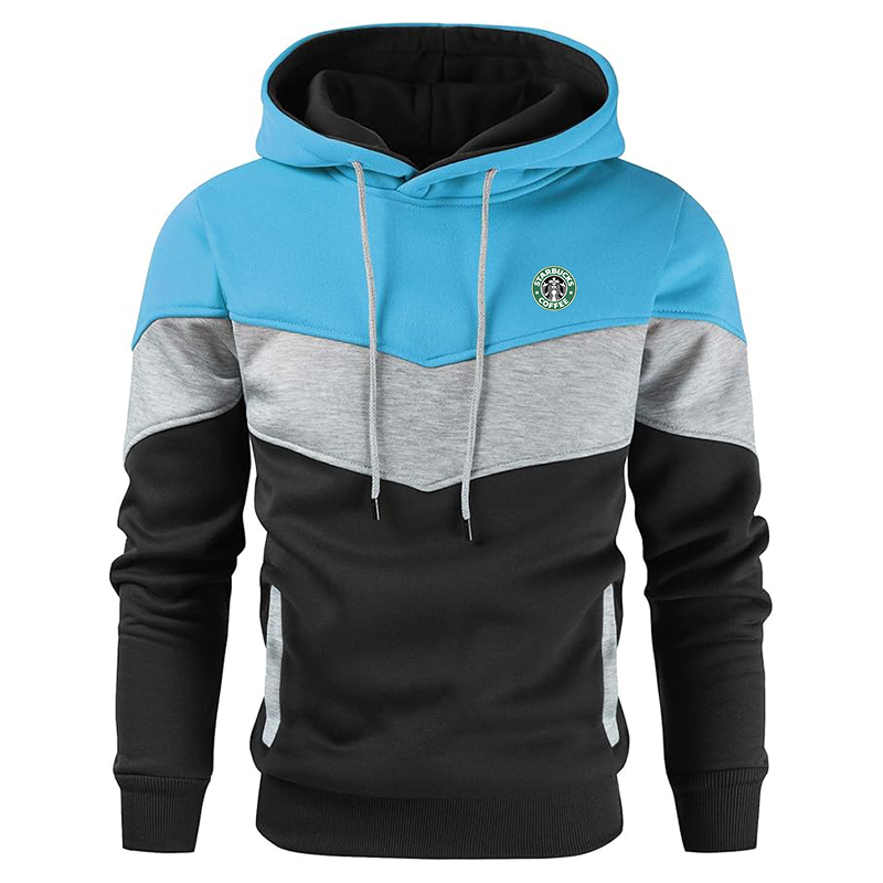 Men's  Starbucks Coffee  Gesean Novelty Color Block Pullover Fleece Hoodie Long Sleeve Casual Sweatshirt with Pocket