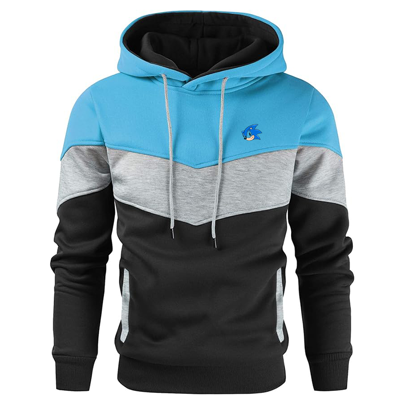 Men's  Sonic the Hedgehog Gesean Novelty Color Block Pullover Fleece Hoodie Long Sleeve Casual Sweatshirt with Pocket