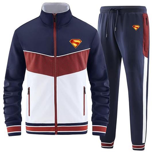 Men's Superman 2025 Casual 2 Piece Tracksuit Sets Long Sleeve Full Zip Jacket and Sweatpants Sport Outfits Sweatsuits