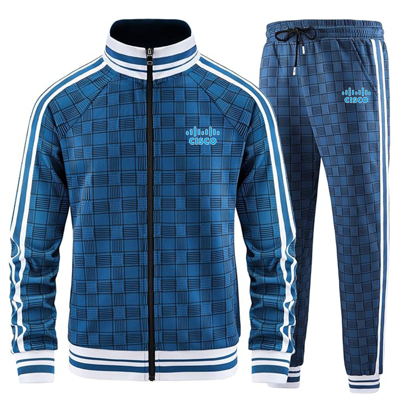 Men's Cisco Tracksuits Full-zip Long Sleeve Plaid Track Jackets and Pants 2 Piece