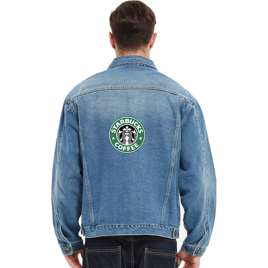 Men's  Starbucks Coffee  Vintage Distressed Denim Jacket  Stylish Casual Jean Outerwear