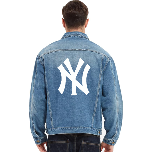Men's New York NY Yankees Vintage Distressed Denim Jacket  Stylish Casual Jean Outerwear